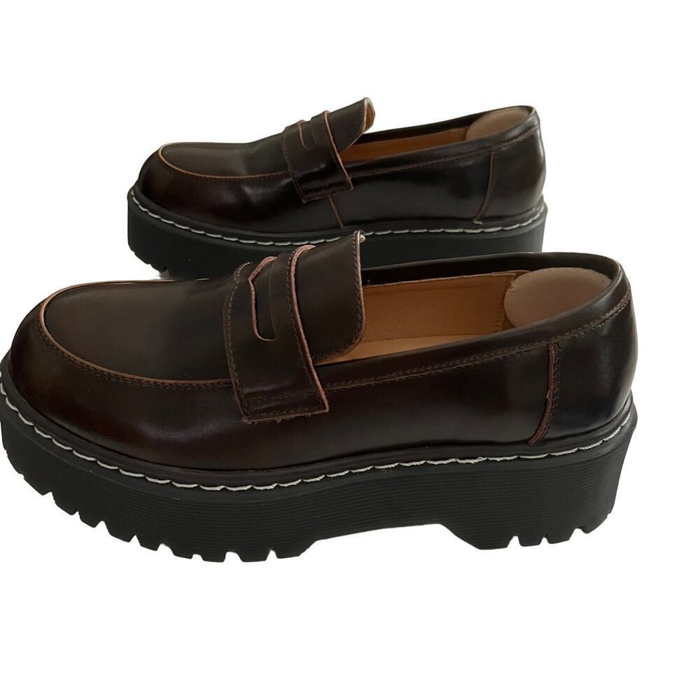 MZDL  Loafer  Lug Heel  Platform  Hand Made Brown Women  size 240/size 6 to 6.5*